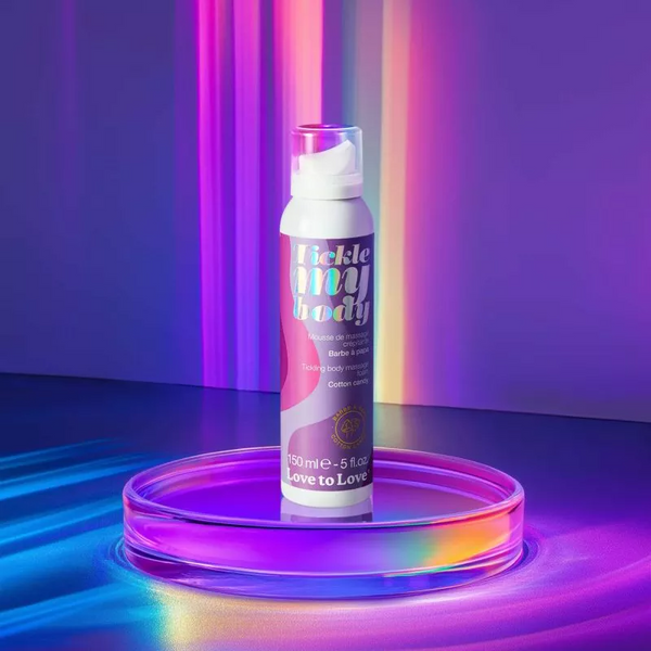 TICKLE MY BODY - MASSAGE FOAM - COTTON CANDY 150ML / 5FL.OZ. on colorful background