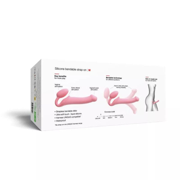 SEMI-REALISTIC BENDABLE STRAP-ON PINK - M packaging with key features