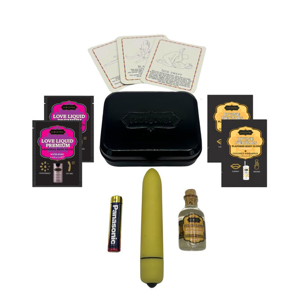 WEEKENDER KIT VIBE Coconut Pineapple Includes: Oil of Love, Reusable 10 speed mini vibe, Massage Oil, Love Liquid and Erotic Playcards.