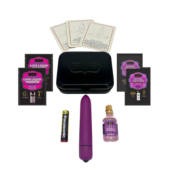 WEEKENDER KIT VIBE Raspberry Dreams Includes: Oil of Love, Reusable 10 speed mini vibe, Massage Oil, Love Liquid and Erotic Playcards.