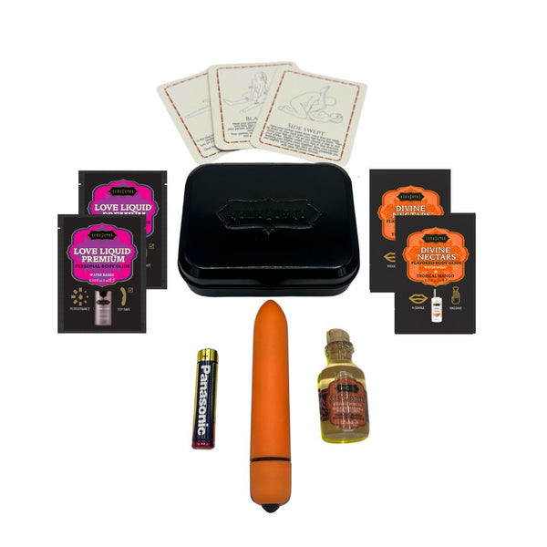 WEEKENDER KIT VIBE Tropical Mango Includes: Oil of Love, Reusable 10 speed mini vibe, Massage Oil, Love Liquid and Erotic Playcards.
