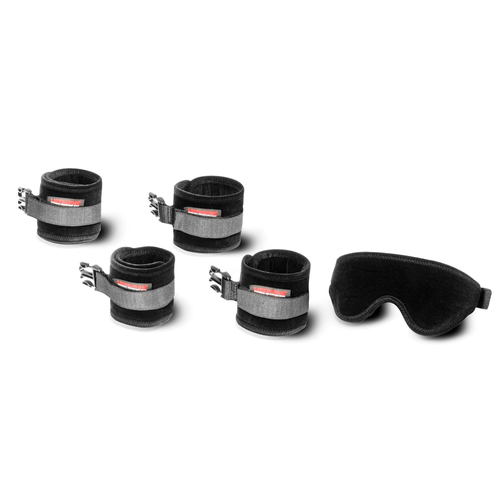 Black Label Seduction Cuff Kit Black Microfiber for advanced bondage play with cuffs and blindfold.