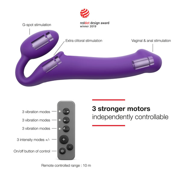 VIBRATING BENDABLE STRAP-ON - XL - PURPLE with remote control features for enhanced pleasure. Ideal for couples and intimate wellness.