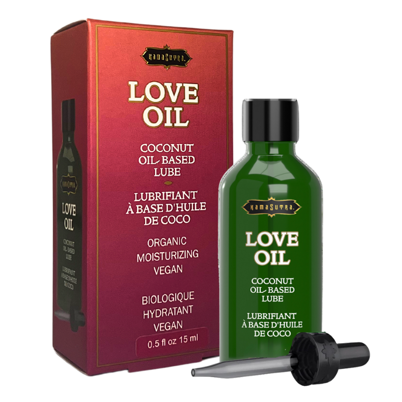 LOVE OIL (coconut oil based) 0.50 fl oz/ 15 ml - organic moisturizing lube for intimacy and skin care in adult toys.