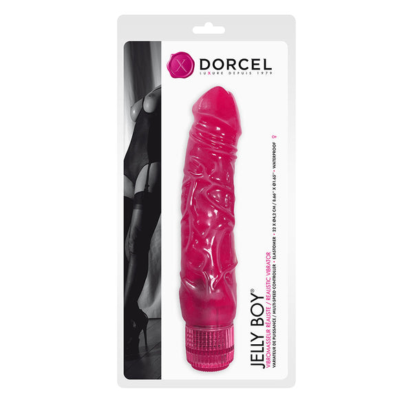 JELLY BOY realistic vibrator in pink packaging, ideal sex toys for women and couples, featuring a veined texture.