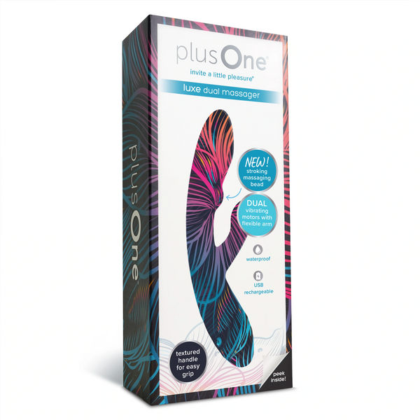 Dual Luxe massager box with features text, pleasure toys Idaho
