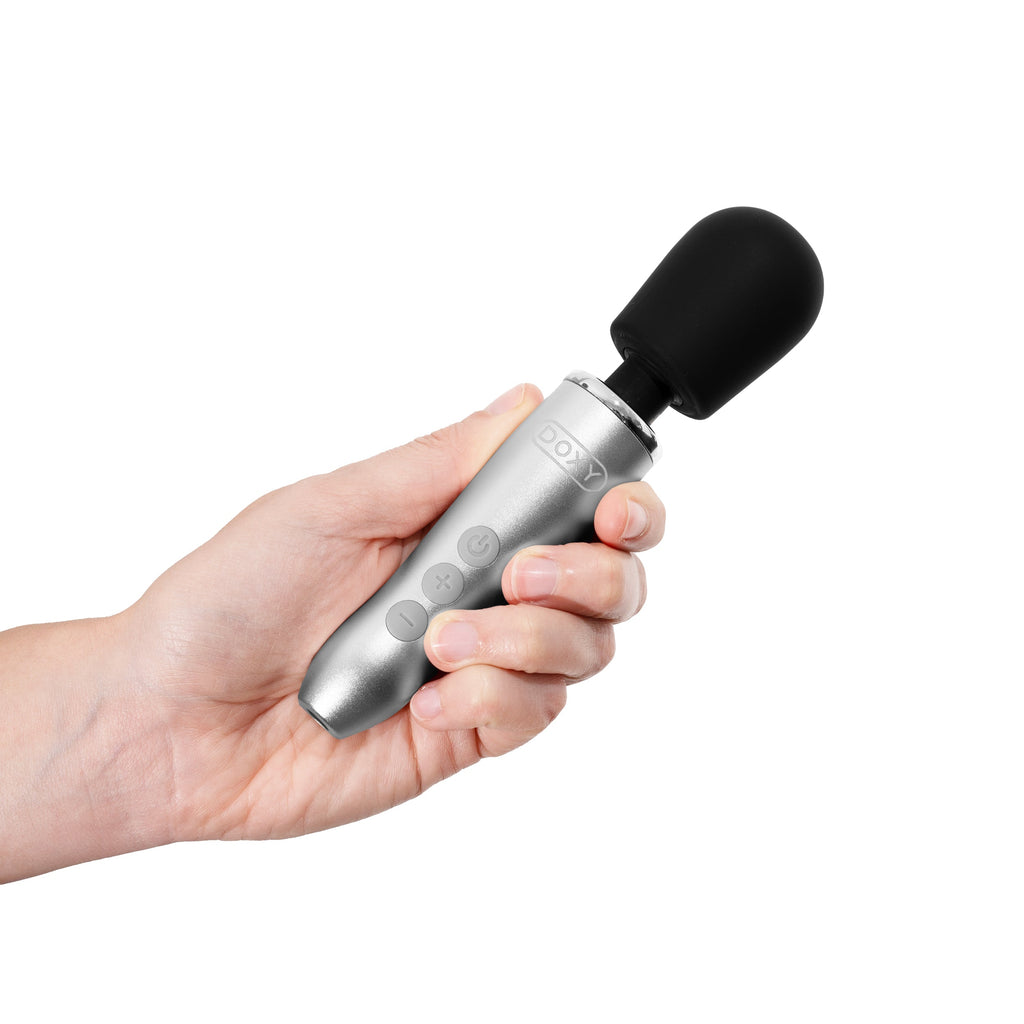 Doxy Go - Brushed Metal handheld wand vibrator featuring multiple intensity settings for enhanced pleasure.