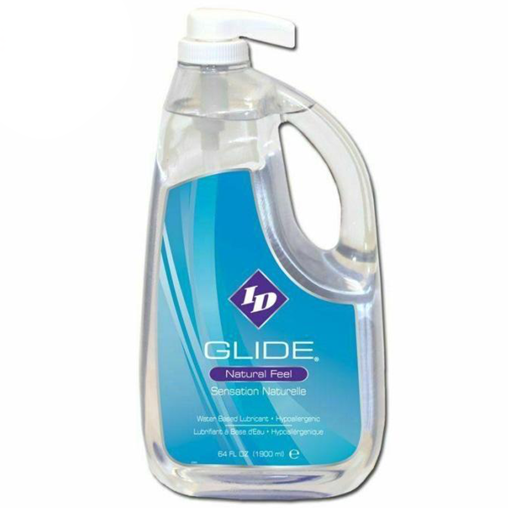 ID GLIDE 64 FL OZ (1900ML) water based lube for premium pleasure toys, enhancing intimate wellness and sexual health.