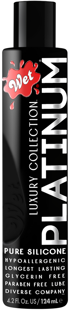 Wet Platinum Silicone Based Sex Lube 4.2 Ounce bottle, premium lube for adult toys and sexual health.
