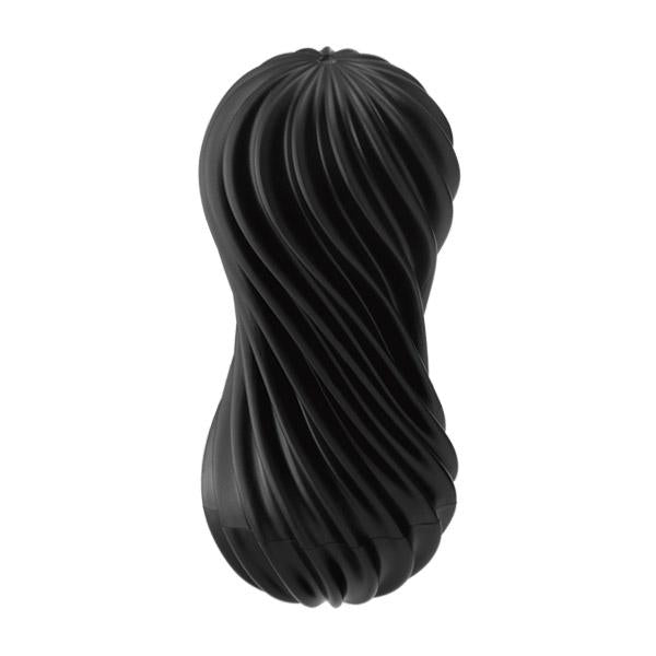 Flex Rocky Black reusable masturbation sleeve for intense stimulation with spiralling ribs, perfect for sex toys and pleasure.