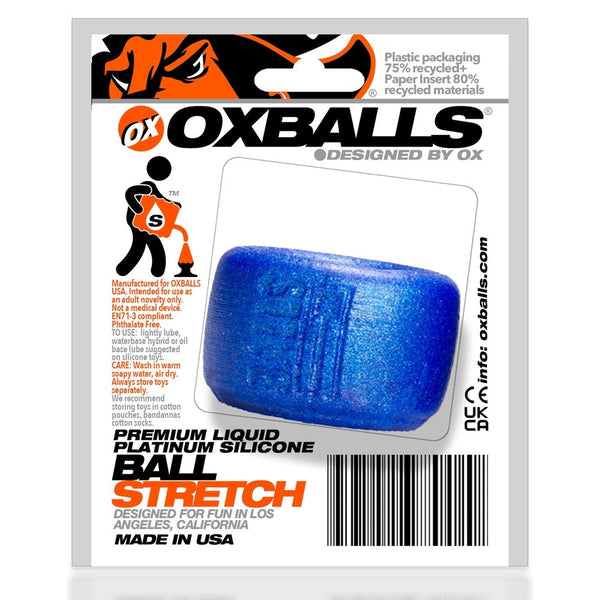 BALLS-T, ballstretcher, BLUEBALLS METALLIC in packaging.