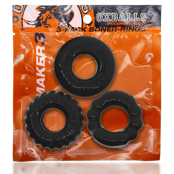 BONEMAKER 3-pack boner cockring kit - BLACK for adult toys Idaho