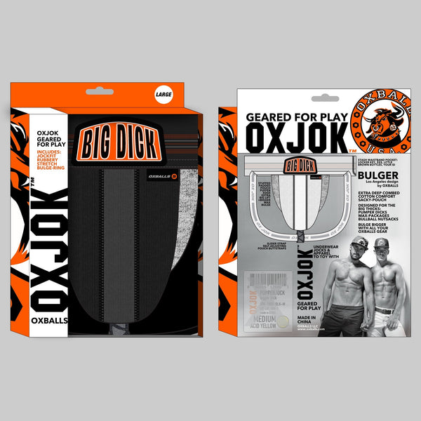 BULGER, the big pouch jock, BLACK IRON, XX-LARGE packaging for premium sex toys, adult toys, and intimate wellness accessories.