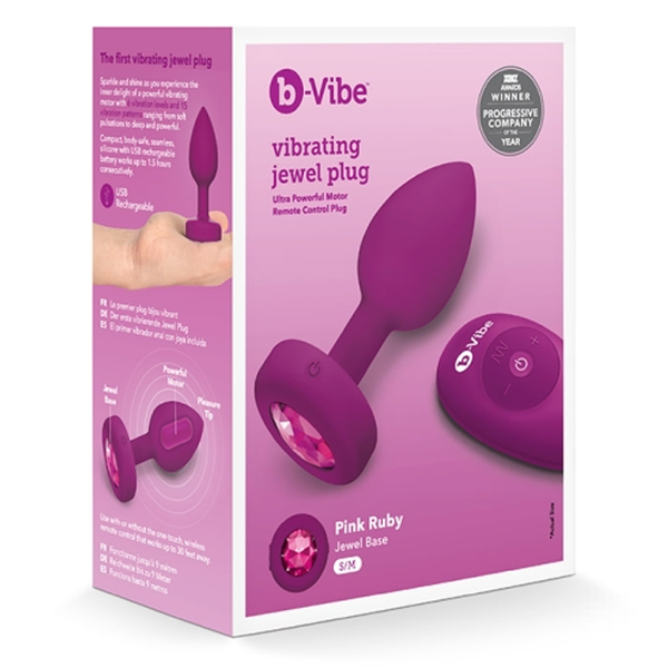 VIBRATING JEWEL PLUG | S/M | FUCHSIA - premium anal plug with remote, ideal for couples and personal pleasure.