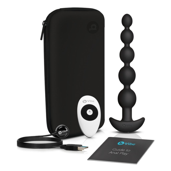 CINCO ANAL BEADS | BLACK set with remote, charging cable, guide for anal play, premium sex toys for adult pleasure.
