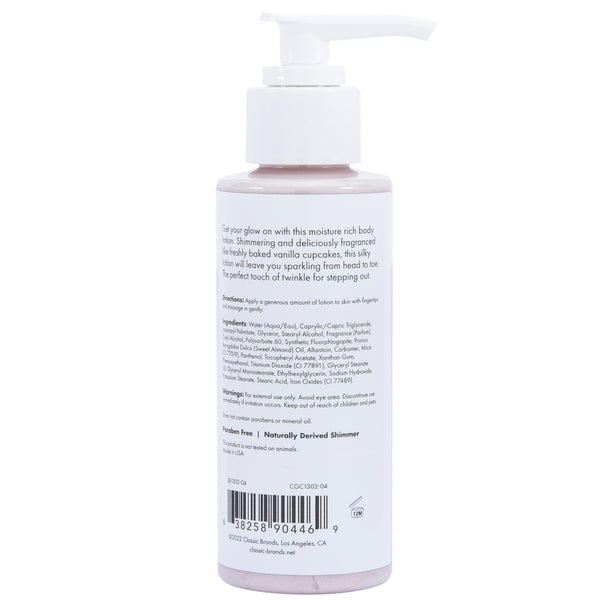 GLOW Pink Shimmer Lotion - Pink 4oz | 118mL back view with ingredients