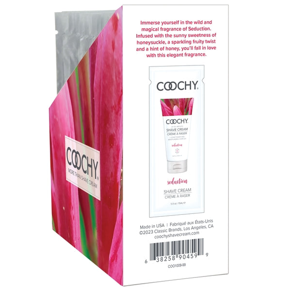 Shave Cream - Seduction 24pc (Honeysuckle/Citrus) | 15ml - Foil - DISPLAY packaging with floral design and usage details.