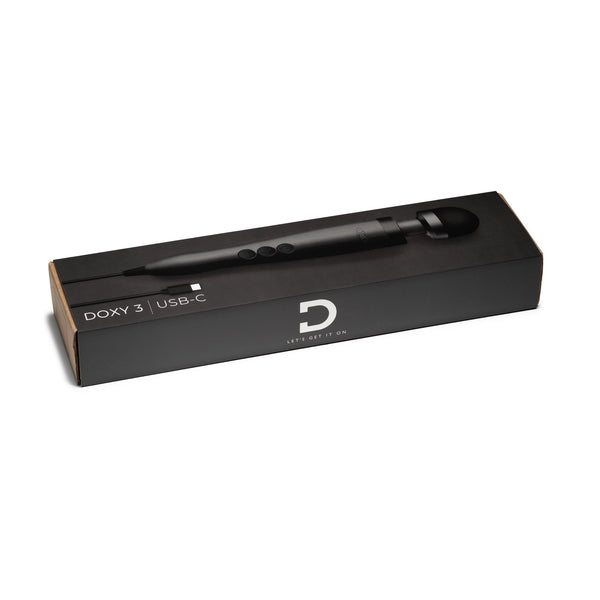 Doxy 3 USB-C - Matte Black personal massager on packaging