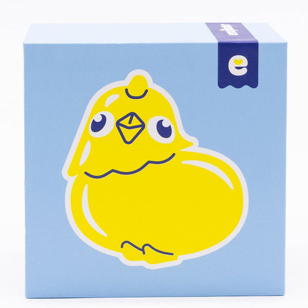 Chickie Emojibator packaging box design with cute illustration.