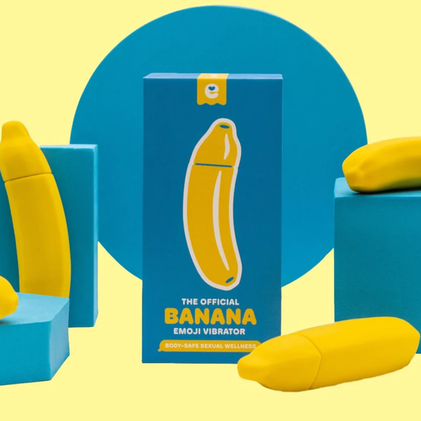 Banana Emojibator as vibrant sex toy in packaging.
