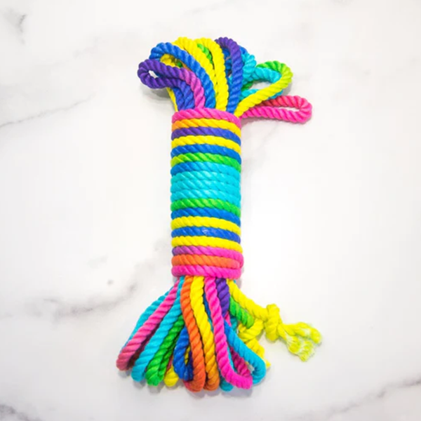 Unicorn Rainbow Bondage Rope in vibrant colors for pleasure and intimate wellness, perfect for adults and couples.