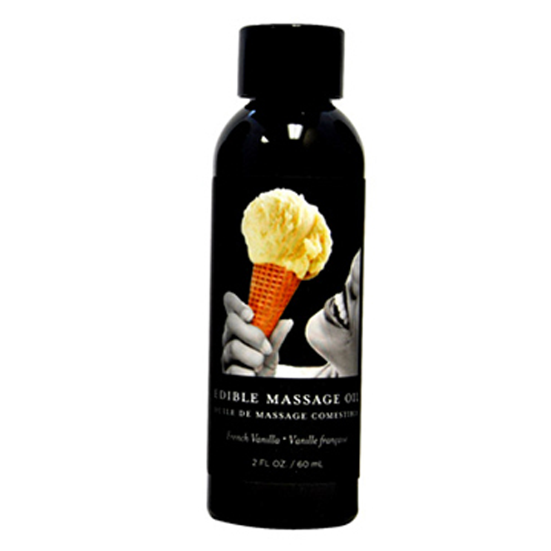Edible Massage Oil Vanilla 2 fl oz / 60 ml bottle with playful ice cream design, perfect for intimate wellness and pleasure toys.