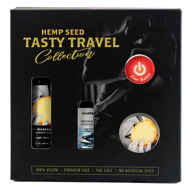 Tasty Travel Gift Set (2 oz, Pineapple Scent) with massage oil.
