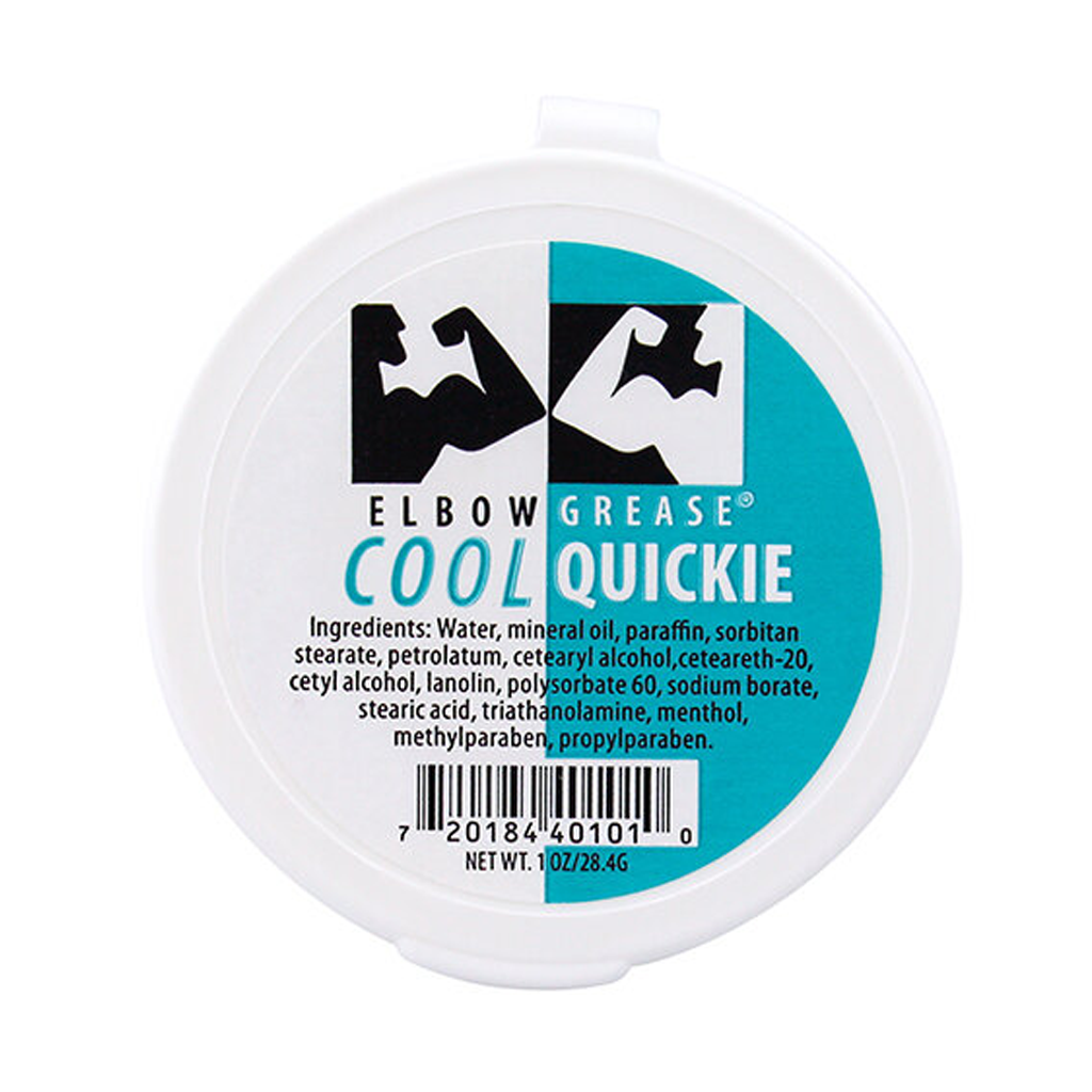 Cool Cream Quickie 1oz container showcasing soothing cream for sexual wellness, ideal for use with sex toys and intimate care.