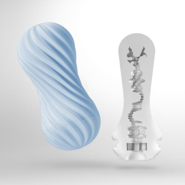 FLEX BUBBLY BLUE sex toy, featuring dynamic spiral ribbed detailing for pleasurable stimulation and exciting sensations.