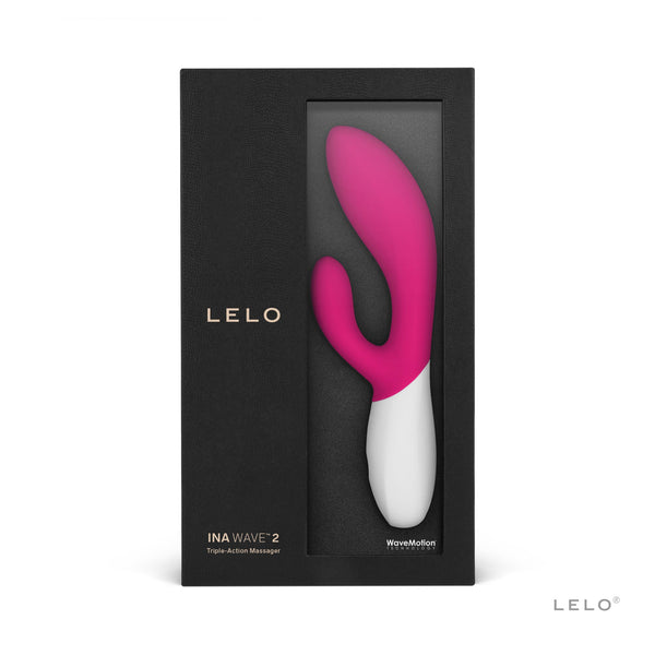 INA WAVE 2 Cerise rabbit vibrator packaging featuring WaveMotion™ technology for ultimate pleasure.