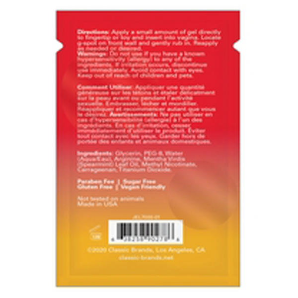 HAPPY GEE  COOLING PLEASURE GEL - FOIL - 0.03 fl oz | 1 mL packaging ingredients and directions for use.