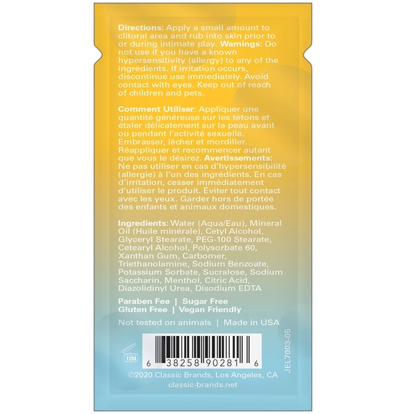 JOY BUZZER FLAVOR FREE AROUSAL BALM NAKED - FOIL - 0.13 floz | 4 mL ingredients and instructions back label