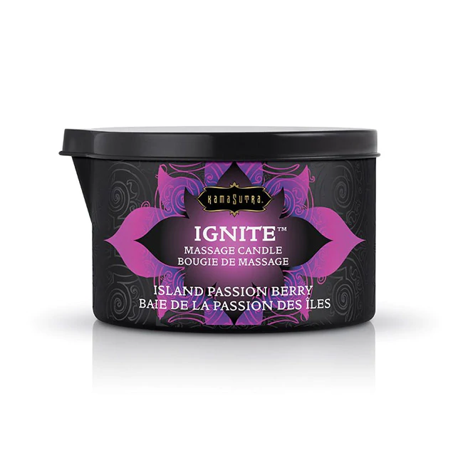 Ignite Massage Oil Candle Island Passion Berry, perfect for couples' romantic moments, enhancing your pleasure with luxurious massage oil.