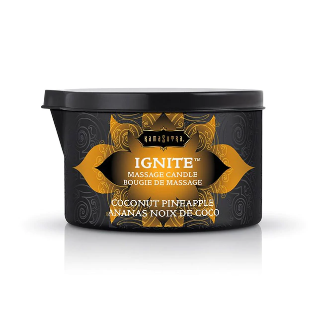 Ignite Massage Oil Candle Coconut Pineapple for romantic massage, enhancing pleasure with skin-conditioning ingredients.