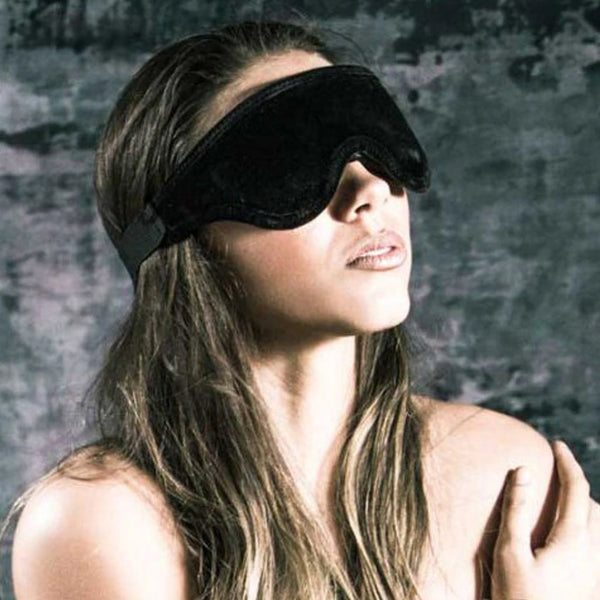 Black Label Loveblind Plush Blindfold Black Microfiber, intimacy toys Idaho