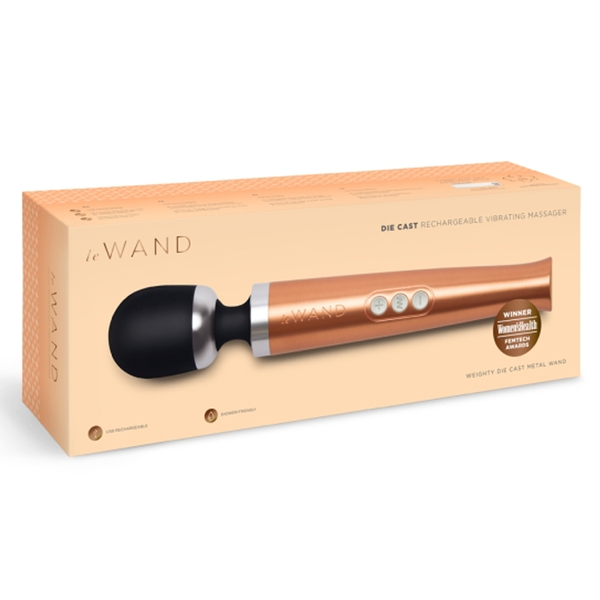 Die Cast Rechargeable Vibrating Massager - Rose Gold packaging