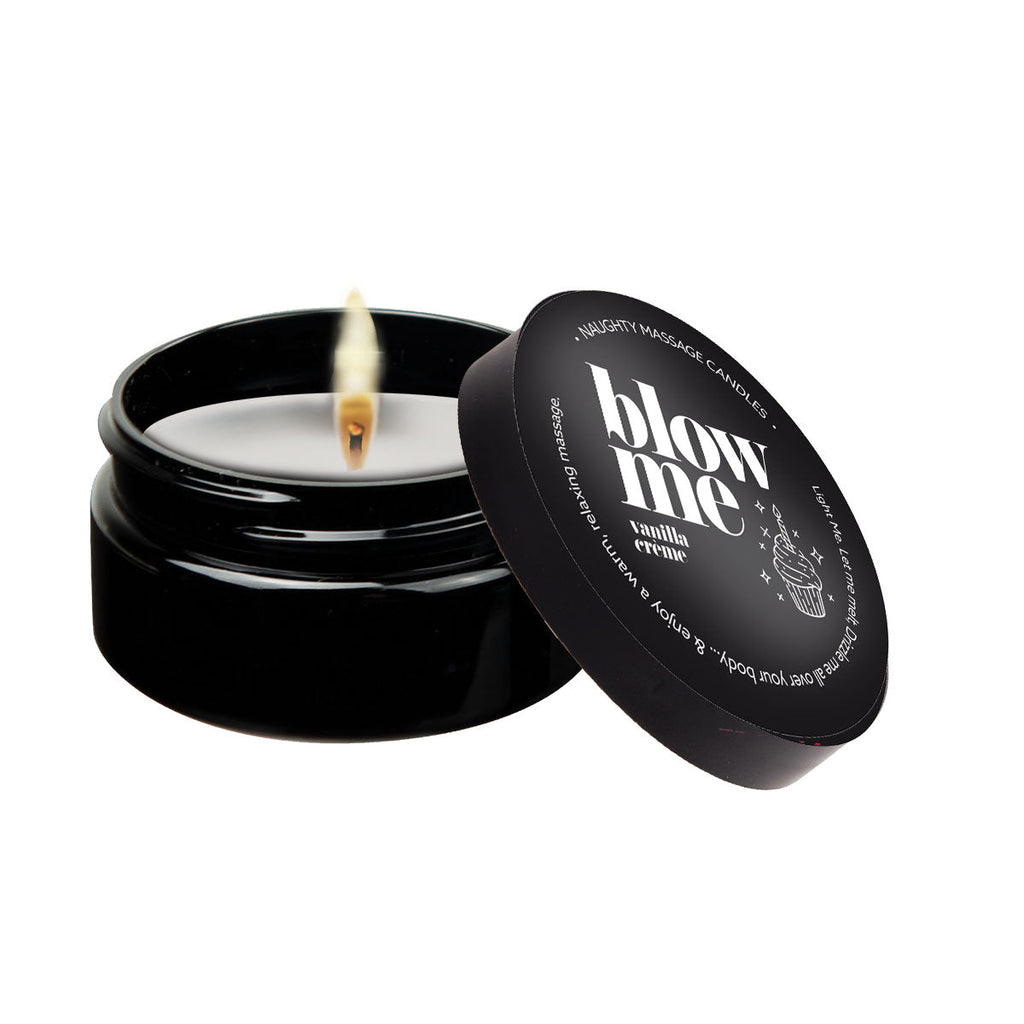 Blow Me - Naughty Mini Massage Candle in black container