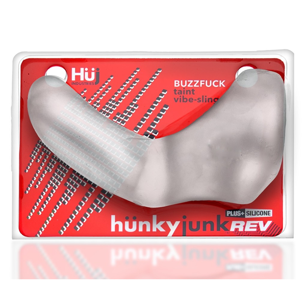 BUZZFUCK, sling with taint vibe, CLEAR ICE packaging showcasing premium sex toys for men and women, adult store Idaho.