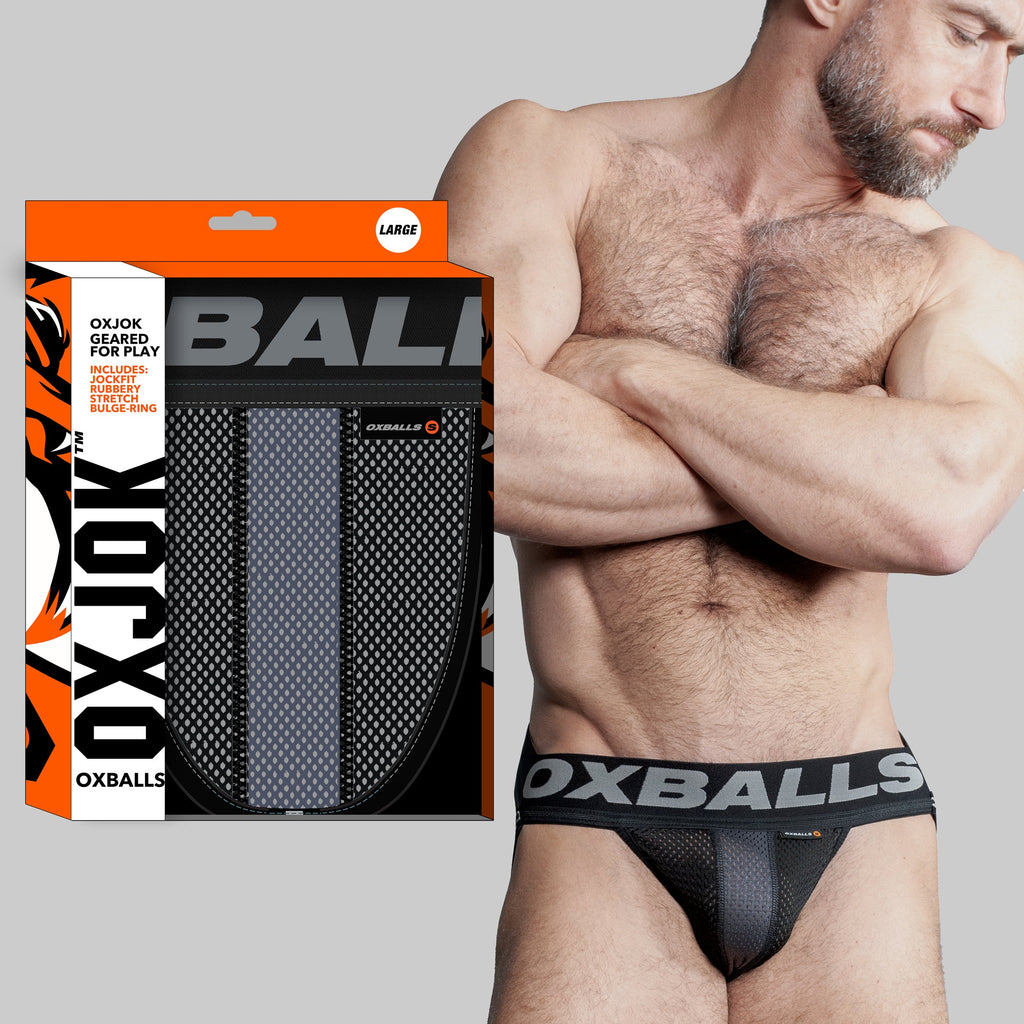 AIRMESH swagger jockstrap, TAR BLACK, LARGE - OXBALLS male jock underwear for comfort and style.