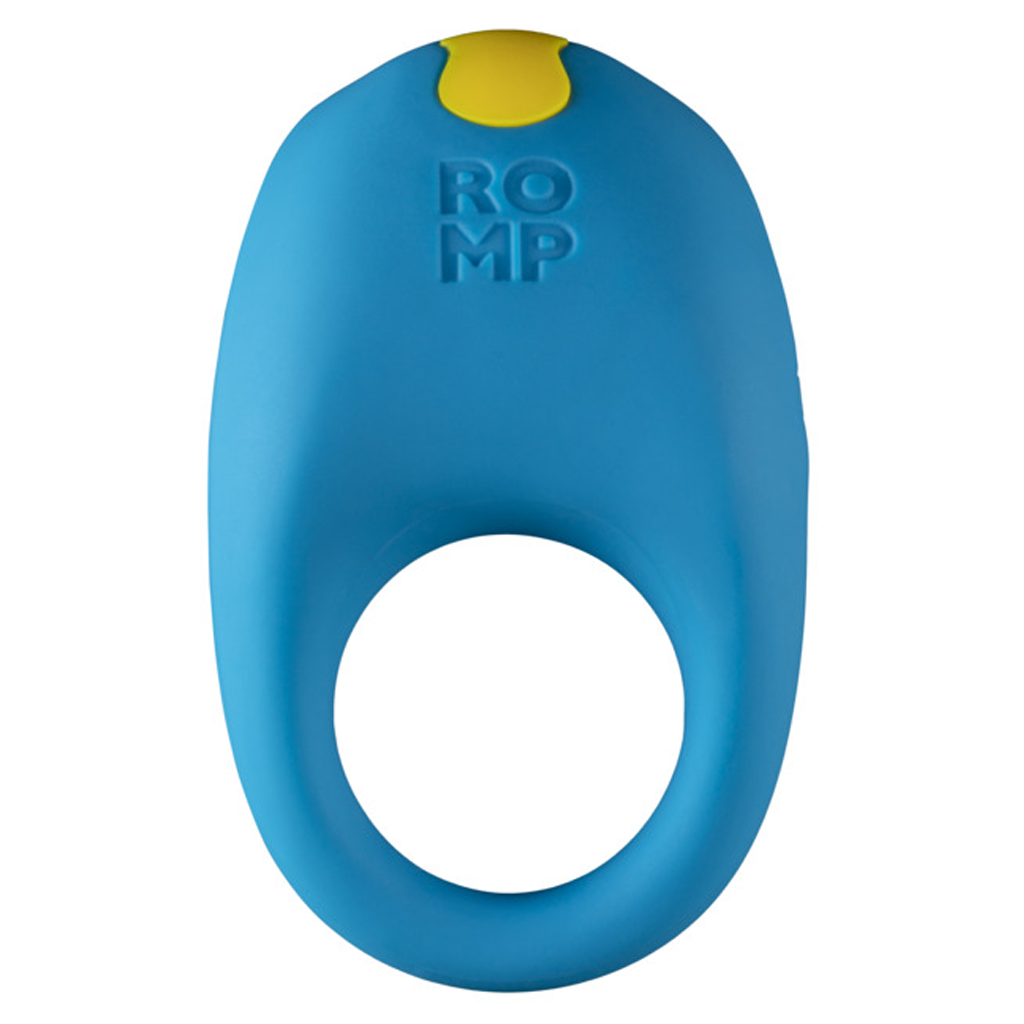 Juke vibrating penis ring by ROMP in blue, premium sex toy for couples, enhancing pleasure during intimacy.
