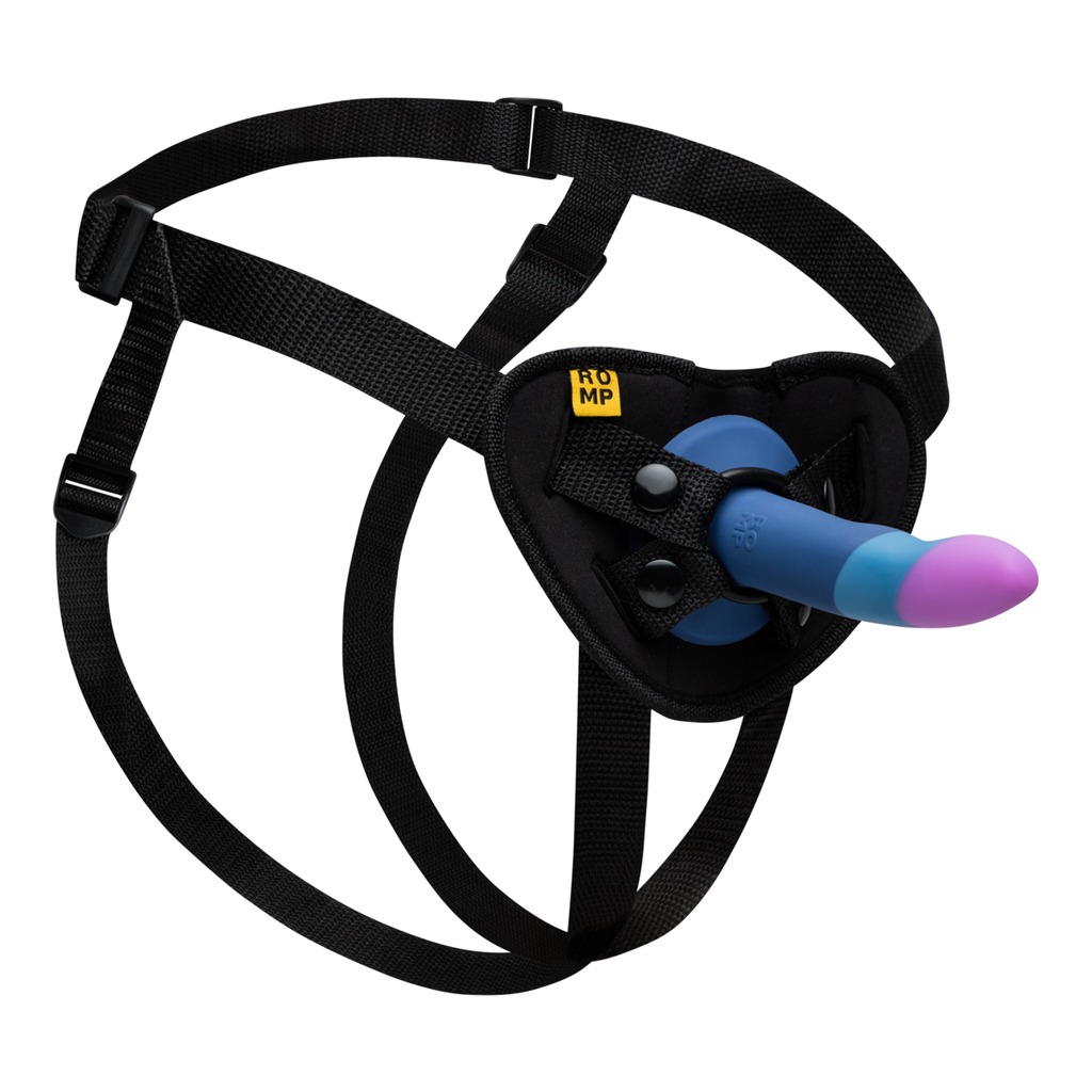 Piccolo Pegging Kit with adjustable harness and silicone dildo.