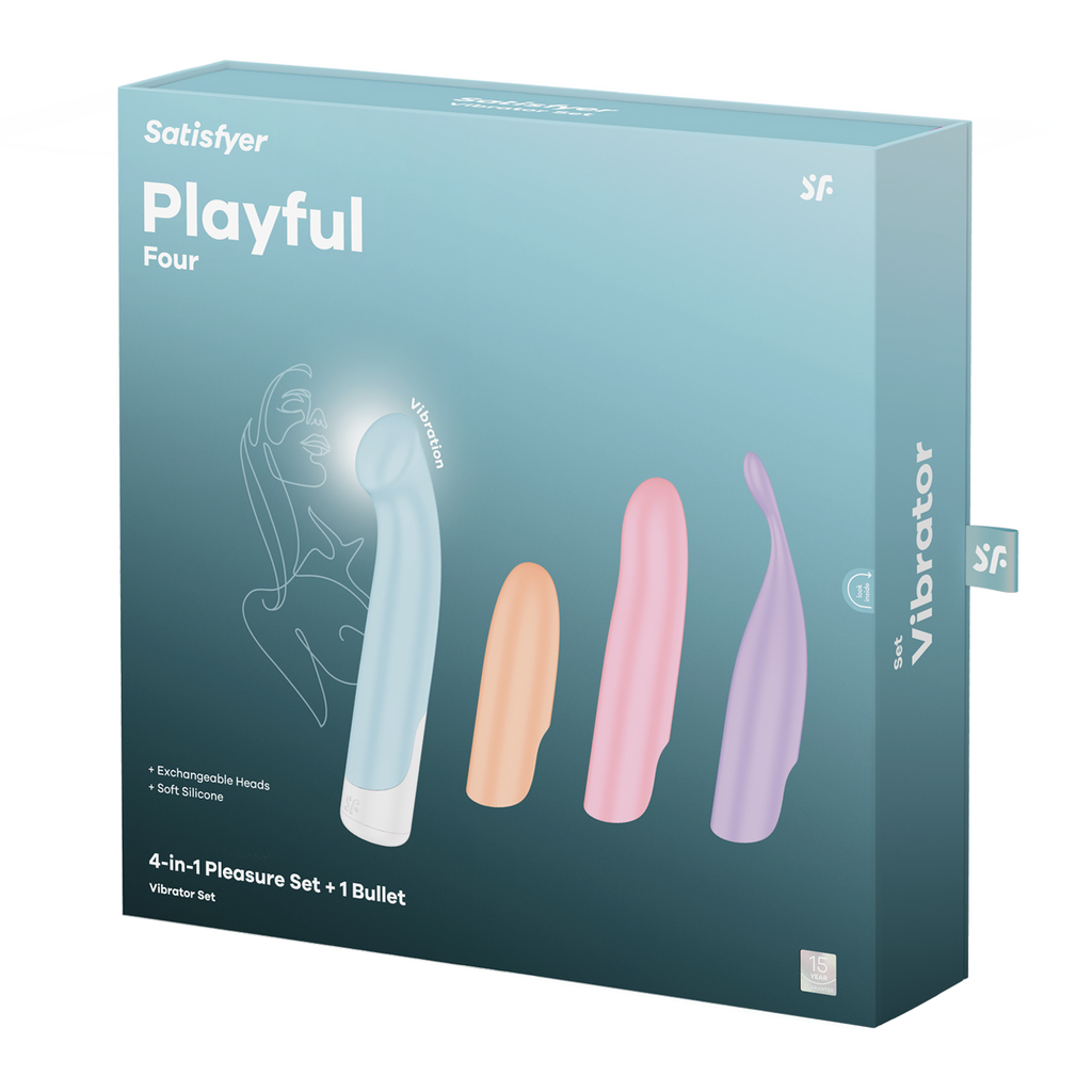 Playful Four vibrator set by Satisfyer, featuring 4 vibrators for ultimate pleasure, adult toys for G-spot and clitoral stimulation.