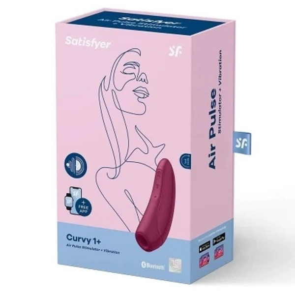 Curvy 1+ Rose red air-pulse clitoral stimulator and vibrator packaging for premium sex toys.