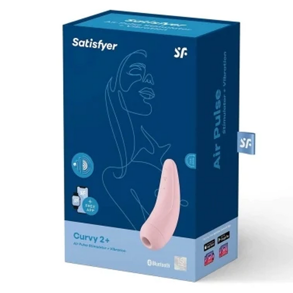 Curvy 2+ Pink packaging, featuring air-pulse and vibration stimulation for ultimate pleasure, ideal for adult toys.