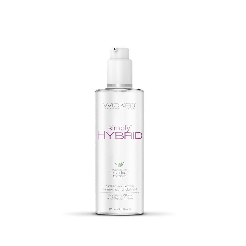 Simply Hybrid 4oz. sexual wellness lubricant for pleasure toys, vegan and cruelty-free with olive leaf extract.