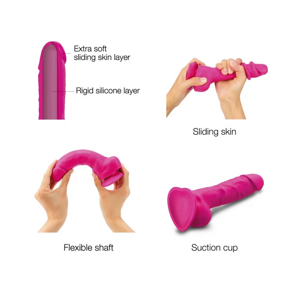 SLIDING SKIN REALISTIC DILDO FUCHSIA S features flexible shaft