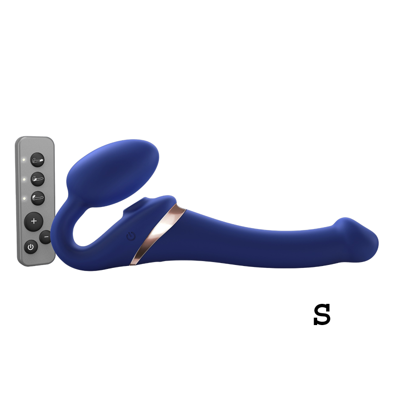 MULTI ORGASM BENDABLE STRAP-ON - S - NIGHT BLUE in blue color with remote for enhanced pleasure