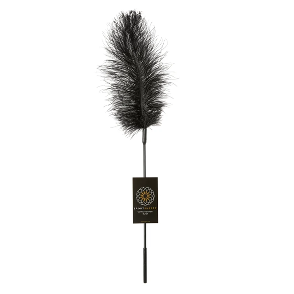 Ostrich Tickler, Black - a luxurious feather wand for playful teasing and intimate pleasure.