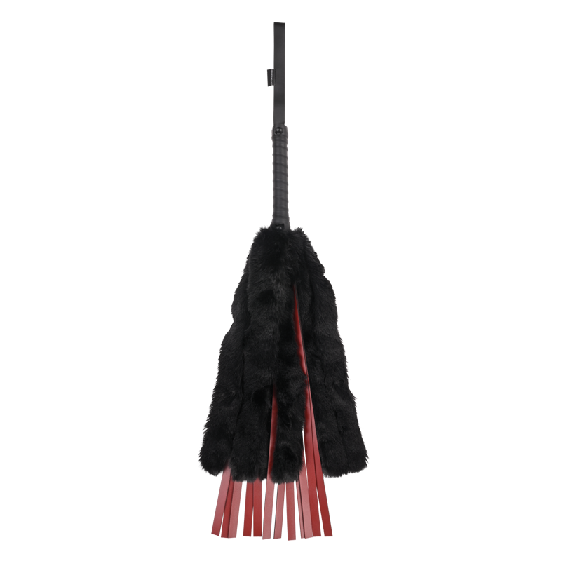 Saffron Faux Fur Flogger with plush fur and faux leather falls for exploring sensual pleasure.