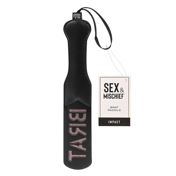 Brat Paddle sex toy for adults in black with imprint, Idaho
